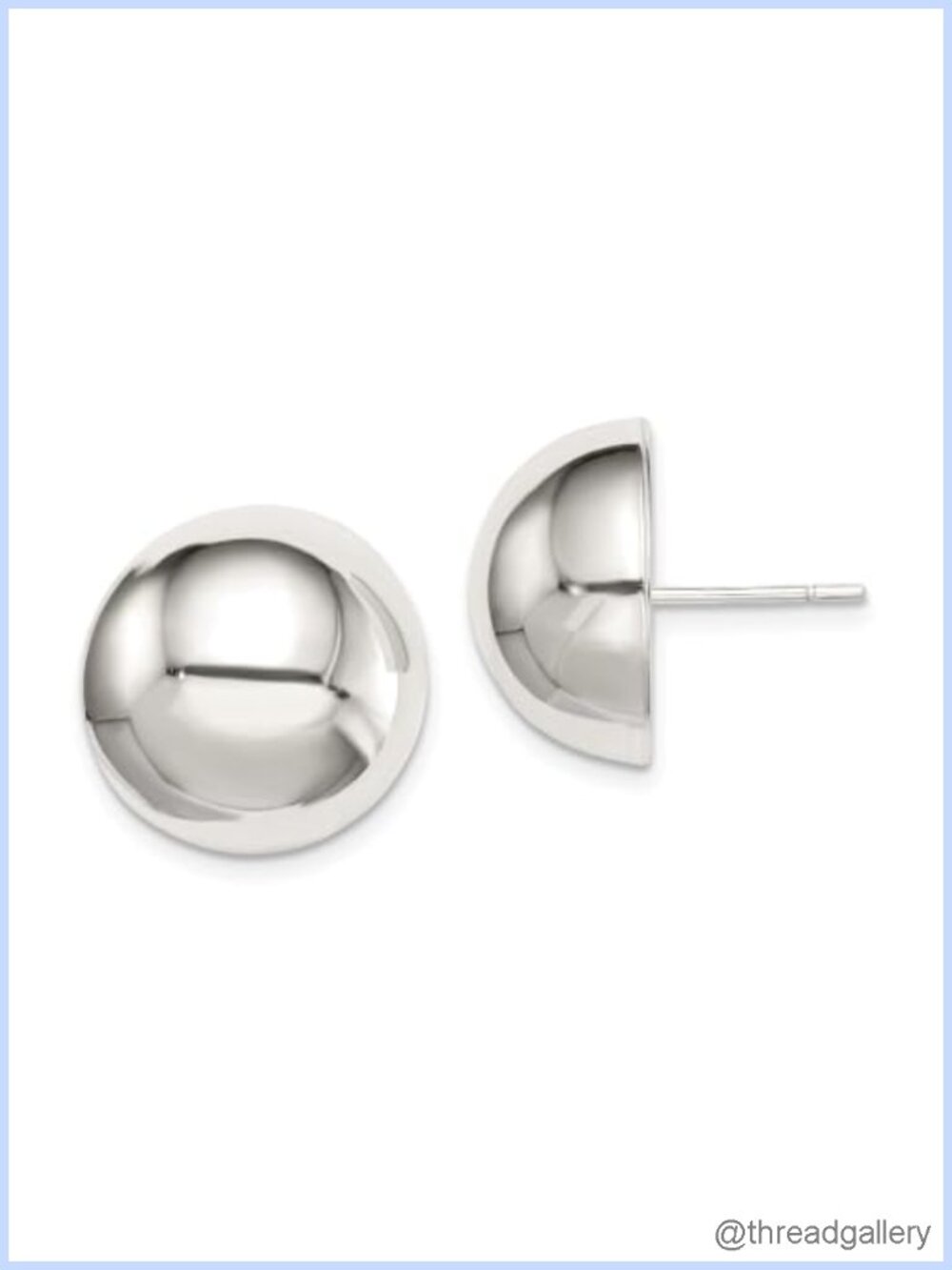 925 Sterling Silver 16mm Button Stud Earrings